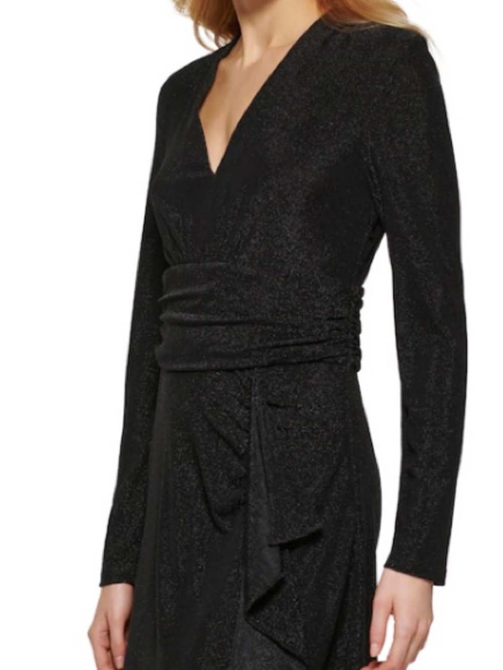 DKNY Black Long-Sleeve V-Neck Wrap-Effect Mini Dress